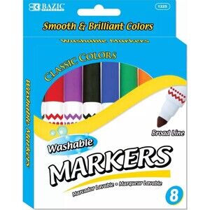 BAZIC Washable Markers Broad Line 8 Color Jumbo Size Coloring Marker, Non Toxic